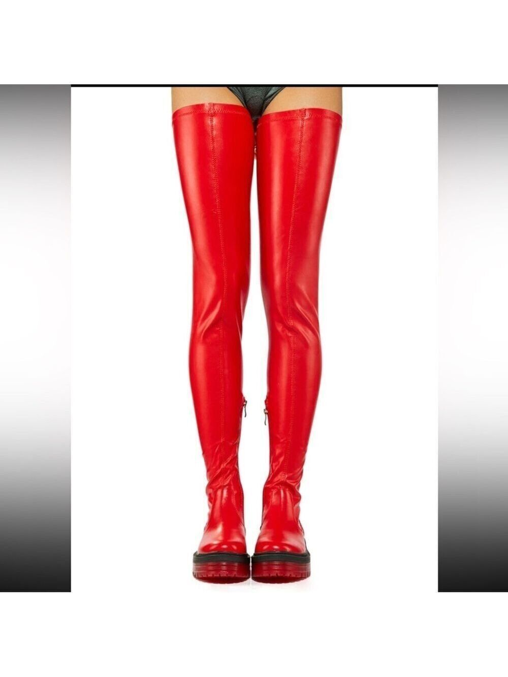 NIB Dolls Kill Azalea Wang Euro Thigh High Boots Surgplatform in Red